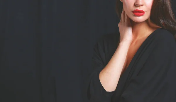 Portrait Beautiful Brunette Woman Black Dress — Stock Photo, Image