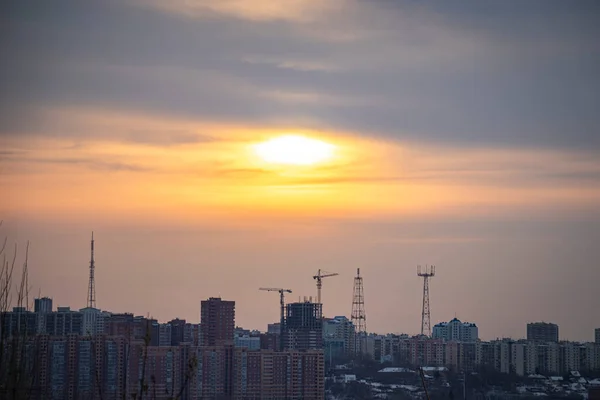 Novosibirsk Left Bank Backdrop Colorful Winter Sunset — Stock Photo, Image