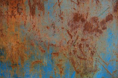 Eski paslı metal levha mavi kabuğu soyulmuş grunge arkaplan veya doku