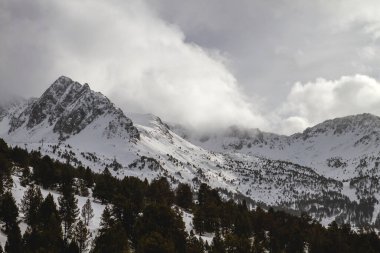 Winter snowy mountain landscape in the Pyrenees 