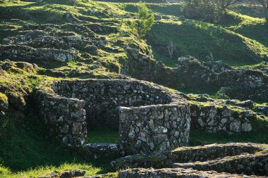 Castro de Santa Trega, Galiçya, İspanya 'daki antik taş konutların kalıntıları. 