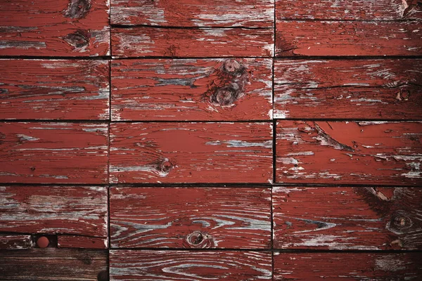 Parede Rústica Envelhecida Com Lajes Madeira Angustiadas Pintadas Vermelho — Fotografia de Stock