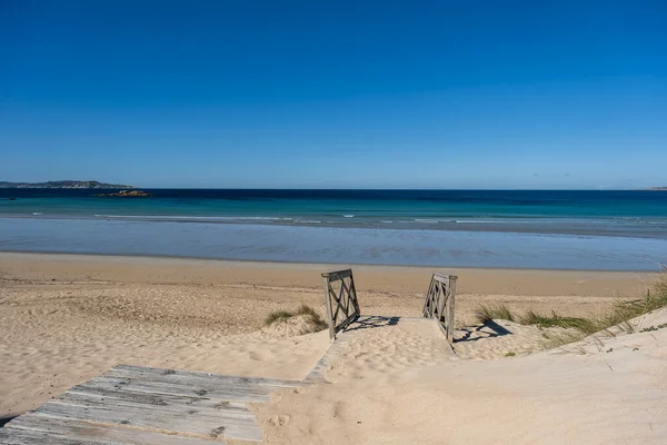 Houten Loopbrug Duinen Van Lanzada Beach Galicië Spanje — Stockfoto