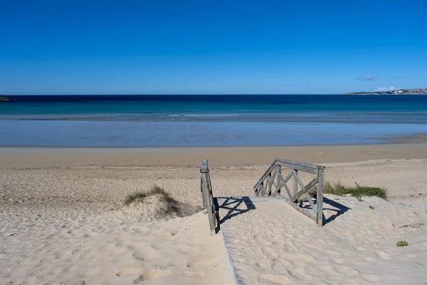 Houten Loopbrug Duinen Van Lanzada Beach Galicië Spanje — Stockfoto