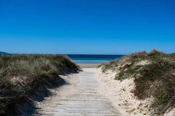 Strandduinen Met Houten Loopbrug Naar Het Strand Van Lanzada Grove — Stockfoto