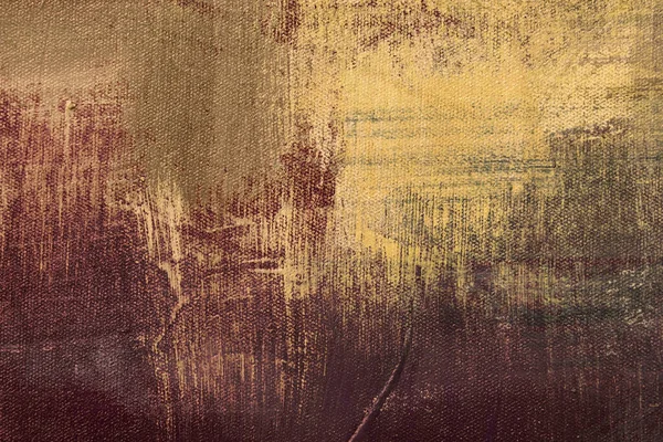 Brown Yellow Stained Canvas Abstract Painting Background Grunge Texture — Photo