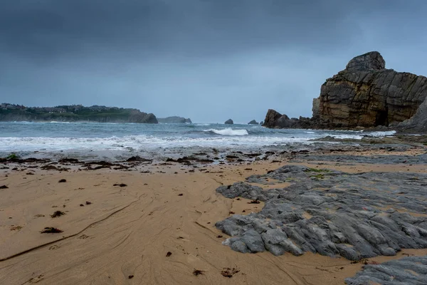 Rocky beach in the cantabrian coast, Playa de Portio, Liencres, Costa Quebrada, Pielagos, Cantabria, Spain