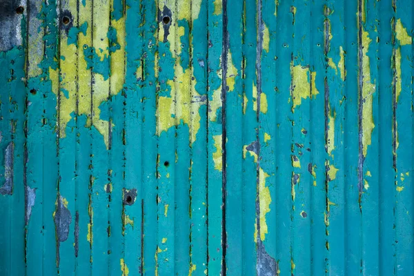 Old Metal Shutter Scraps Blue Green Paint Grunge Background — Stock Photo, Image