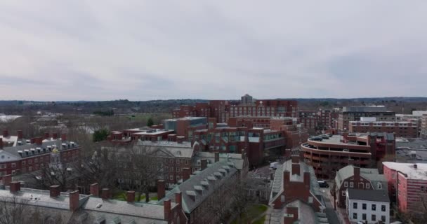 Typical red brick buildings, mixture of classical and modern buildings in Harvard University complex. Boston, USA — стоковое видео