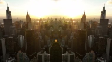 Gün batımında Manhattan 'ın inanılmaz panoramik görüntüsü. Soyut bilgisayar efekti dijital oluşturulmuş görüntüler..