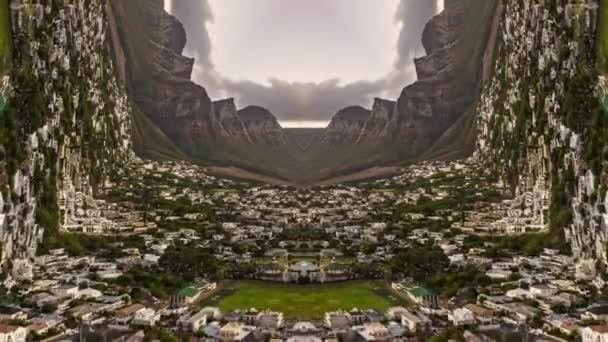 Rozvoj Města Pohoří Pozadí Soumraku Hyperlapse Abstraktní Počítačový Efekt Digitální — Stock video