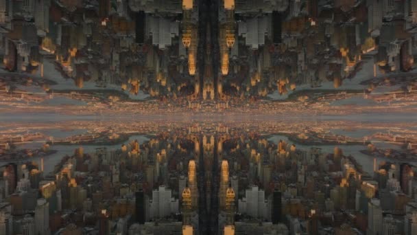 Scatto Panoramico Metropoli Tramonto Cime Grattacieli Illuminati Dal Sole Effetto — Video Stock