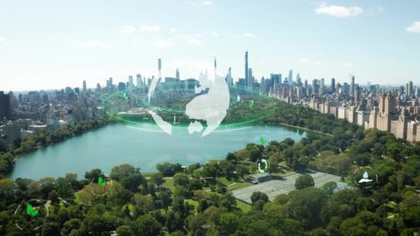 Воздушные Панорамные Кадры Центрального Парка Прилегающих Городских Районов Визуальные Эффекты — стоковое видео