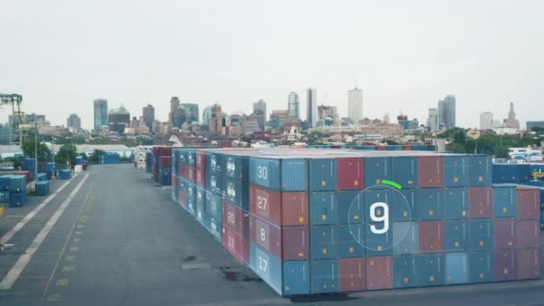 Augmented Reality Logistics Showing Figures Stacked Naval Containers Cargo Terminal — Stock Video