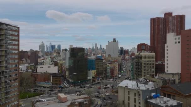 Aerial View Urban Neighbourhood Revealing Busy Streets Traffic Intersections Forwards — Stock Video