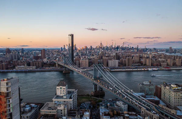 Famoso Cable Permaneció Puente Manhattan Sobre East River Atardecer Barrios — Foto de Stock