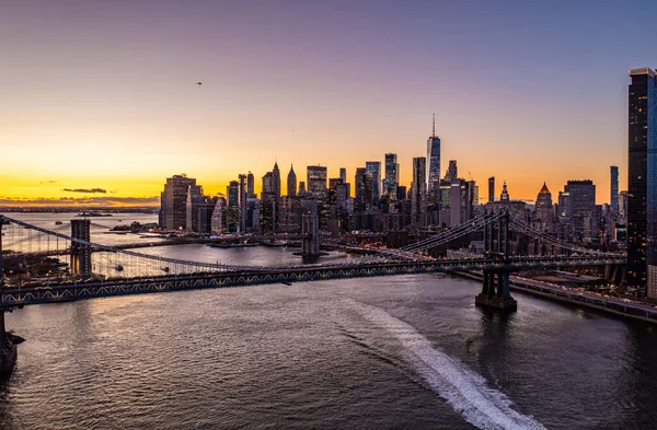 Panoramiczny Widok Most Manhattanie Ważna Droga Przez East River Linia — Zdjęcie stockowe