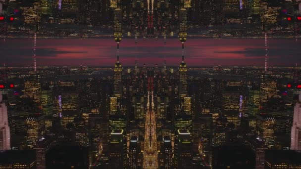 Illuminated High Rise Buildings City Centre Red Sky Twilight Abstract — Video Stock