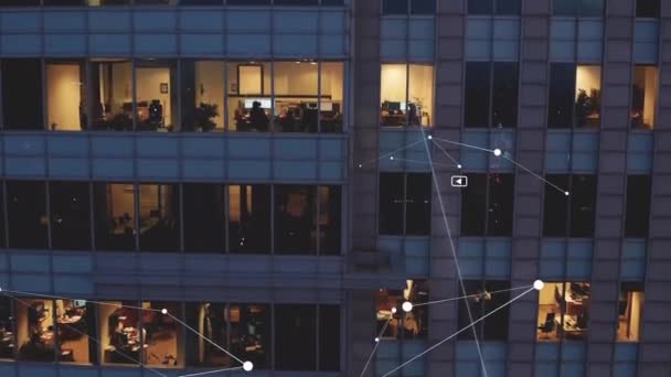 Ascending Footage Modern Office Building View Windows People Working Evening — Vídeo de stock