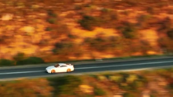 Tracking Sports Car High Speed Driving Road Colourful Countryside Lit — Stockvideo
