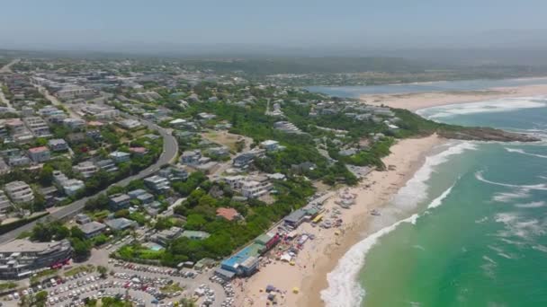 Aerial Panoramic View Town Sea Coast Tropical Vacation Destination Waves — Video Stock