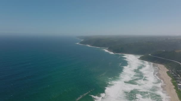 Aerial Panoramic Footage Seacoast White Waves Shore Water Washing Beaches — Vídeo de Stock