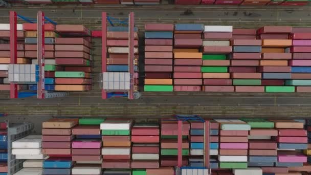 Birds Eye Shot Intermodal Transport Terminal Sorting Containers Waiting Delivering — Video