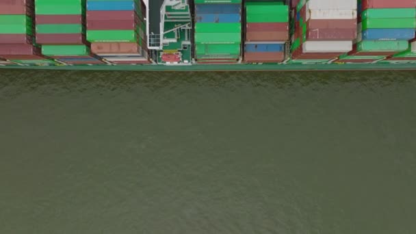 Fly Majestic Container Cargo Boat Harbour Top Shot Intermodal Transport — Vídeo de Stock