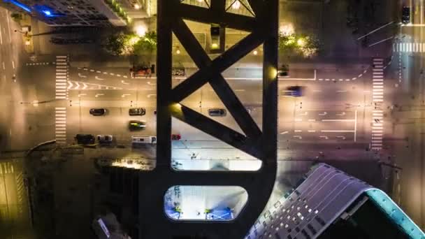 Top Ascending Footage Traffic Roads Night City Hyperlapse Shot Illuminated — Stok video