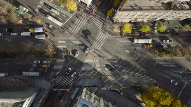 Aerial Birds Eye Overhead Top Ascending View Multiple Streets Crossroad — Vídeo de Stock