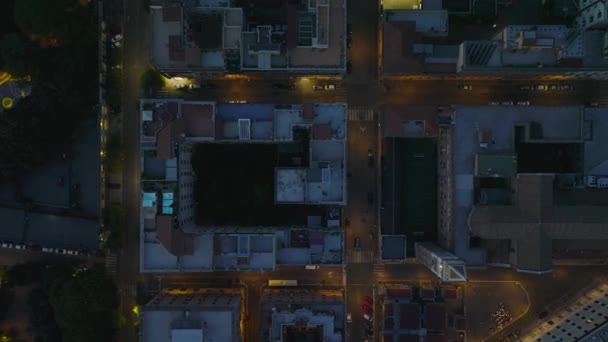 Von Oben Nach Unten Aufnahmen Von Gebäuden Und Beleuchteten Straßen — Stockvideo