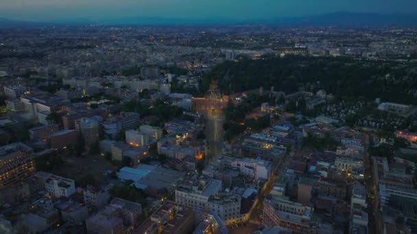 Vista Ângulo Alto Cidade Noite Ruas Iluminadas Edifícios Residenciais Bairro — Vídeo de Stock