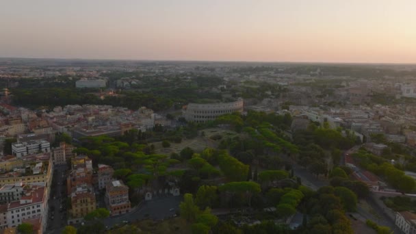 Flygfoto Och Panoramabilder Berömda Gamla Colosseum Amfiteater Och Omgivande Parker — Stockvideo