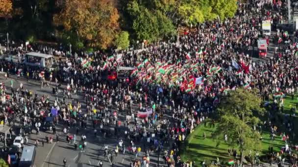 Massor Människor Med Iranska Flaggor Protestmöte Torget Flygfoto Över Iransk — Stockvideo