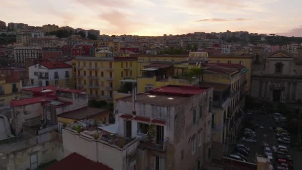 Low Flight Old Residential Buildings Urban Borough Colour Houses Twilight — Stock Video