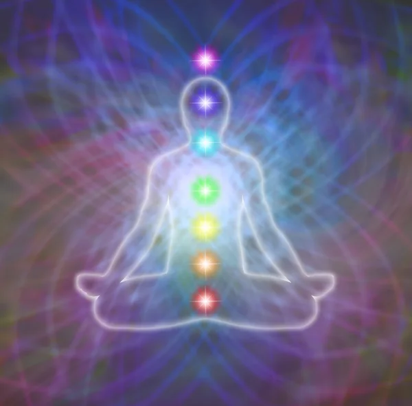 Chakra meditatie op energie matrix web — Stockfoto