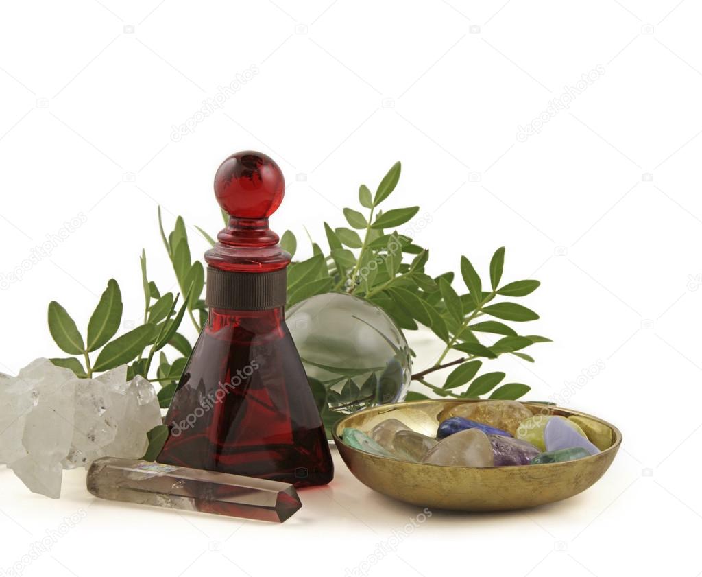 Crystal healing, herbs and essential oils