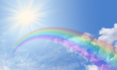 gökkuşağı ve sunburst ile geniş derin mavi gökyüzü banner