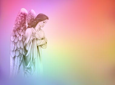 Angel on rainbow background clipart