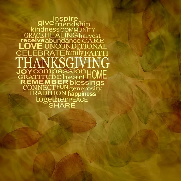 Mots Associés Thanksgiving Word Circle Message Background Fond Feuille Squelette — Photo