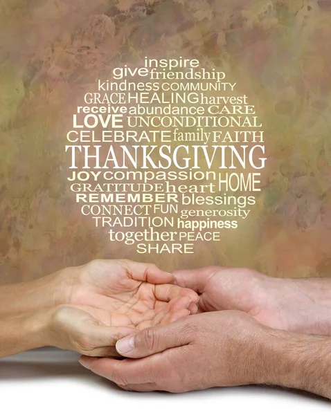 Words Associated Sharing Thanksgiving Word Circle Message Background Golden Rustic — Stock Photo, Image