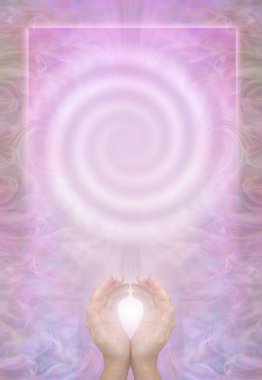 Vortex Şifa Kursu Diploma Ödülü Arkaplanı - Akreditasyon belgesi veya reklam için ideal pembe spiral çerçeve sınır arkaplanına beyaz ışıklı kadın elleri 