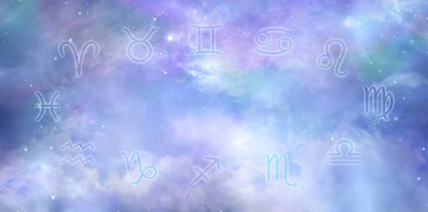 Twaalf Hemelse Tekens Van Zodiak Prachtige Hemelse Kosmos Achtergrond Met — Stockfoto