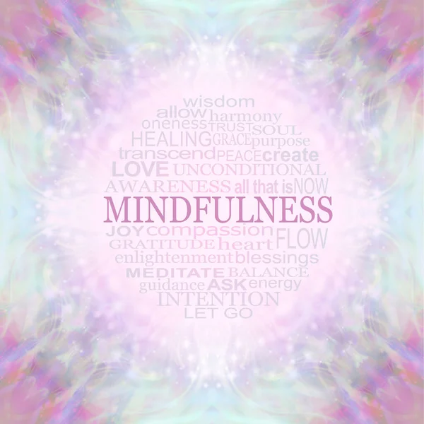 Mindfulness Wall Art Word Circle Aranjament Circular Frumos Cuvinte Vindecătoare — Fotografie, imagine de stoc