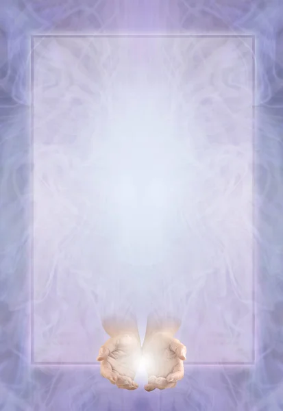 Lilac Spiritual Healing Certificate Diploma Award Background - cupped hands bottom centre and  ethereal symmetrical purple lilac background with faint line border frame ideal for healers accreditation diploma