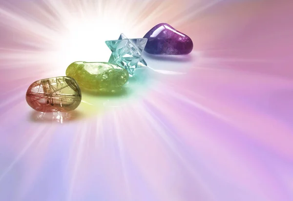 Crystal Healing Memo Template Background Λιλά Ροζ Φωτάκια Τρεις Tumbledstones — Φωτογραφία Αρχείου