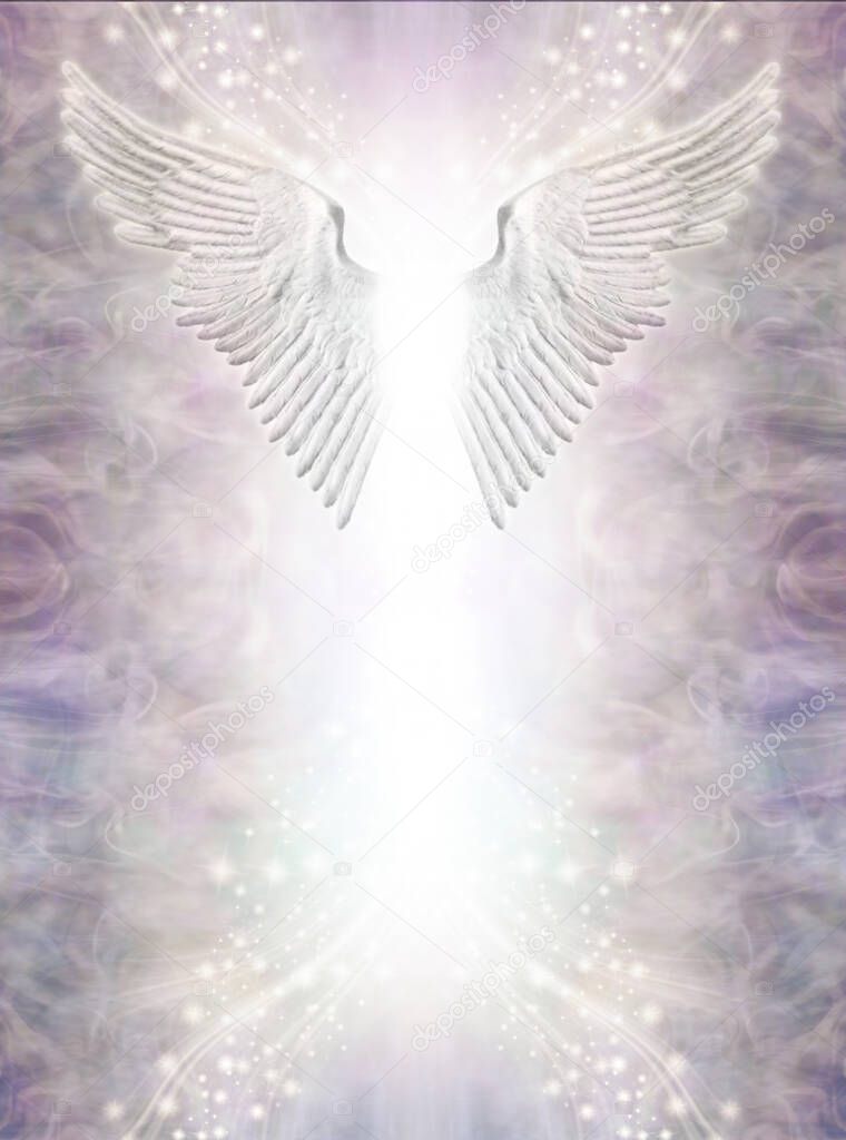 Silvery Lilac Angel Wings Certificate award Diploma Memo Background Template -  open wings sparkles and wispy flowing symmetrical background ideal for award diploma certificate invitation or advert 