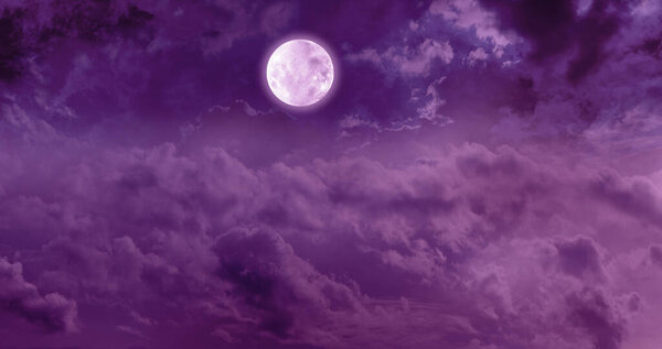 Magenta Night Sky Moon and clouds - Blanket of clouds with a full moon above and dark night sky with deep magenta colouring ideal for a spiritual fantasy background