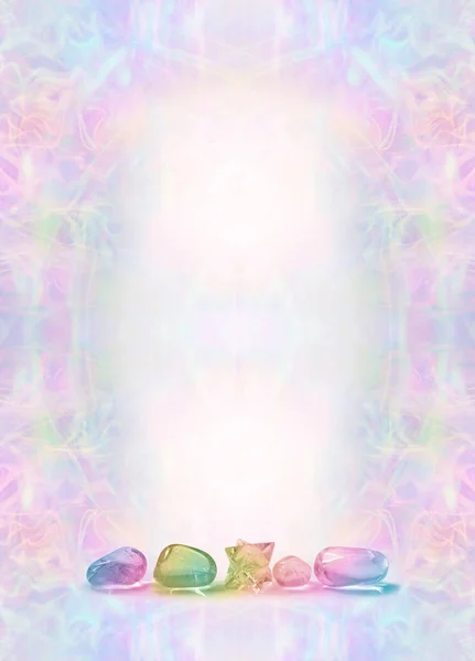 Crystal Therapy Diploma Award Certificate Price List Advert Template - pale multicoloured pattern background with four polished rainbow stones and a merkabah at bottom ideal for spiritual holistic crystal healing theme