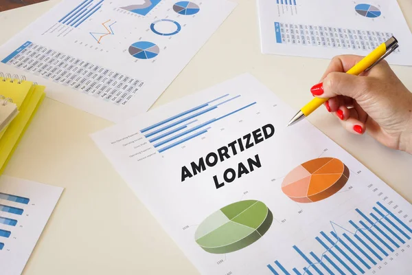 Bankier Obecny Wykresie Amortized Loan Wydruku Diagramami Tabelami — Zdjęcie stockowe
